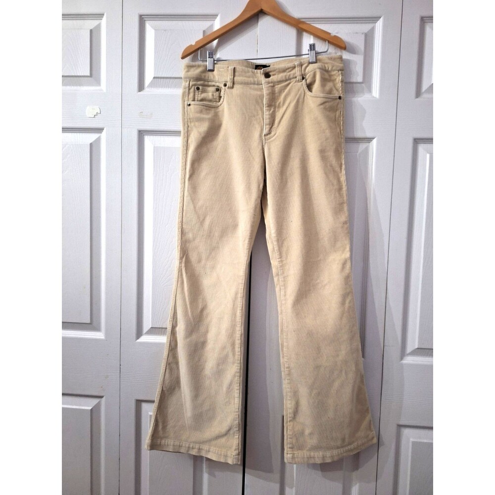 L L Bean Corduroy Pants Women's 10 Cream Cotton Stretch Flare Casual Boho School
